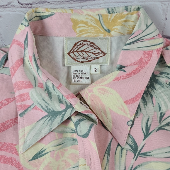 Vintage Natural Elements Wmn's Size 12 100% Silk Hawaiian Print Shacket *No Belt - Picture 3 of 11